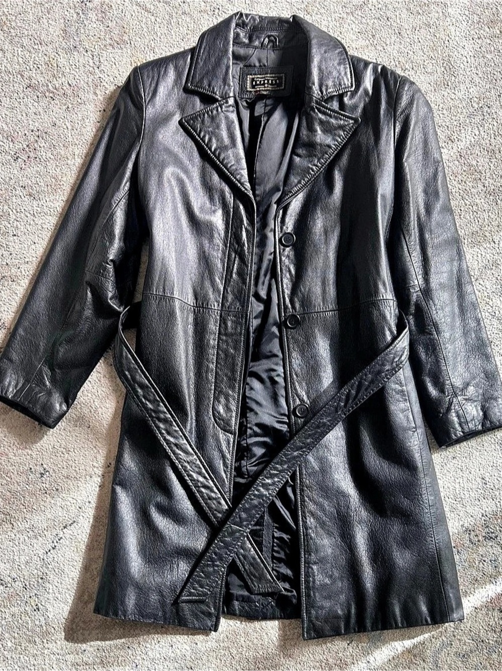 Express Women's Black Leather Trench Coat